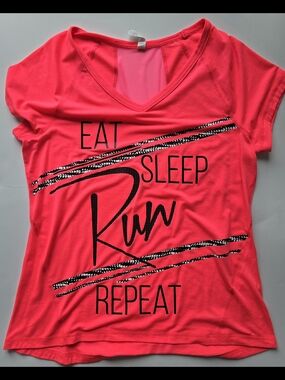 Ideology Neon Pink 'Eat Sleep Run Repeat' V-Neck Tee
